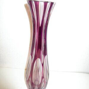 Vintage 10" Bohemian Purple Amethyst Cut Ovals to Clear Glass Art Vase Meltzer